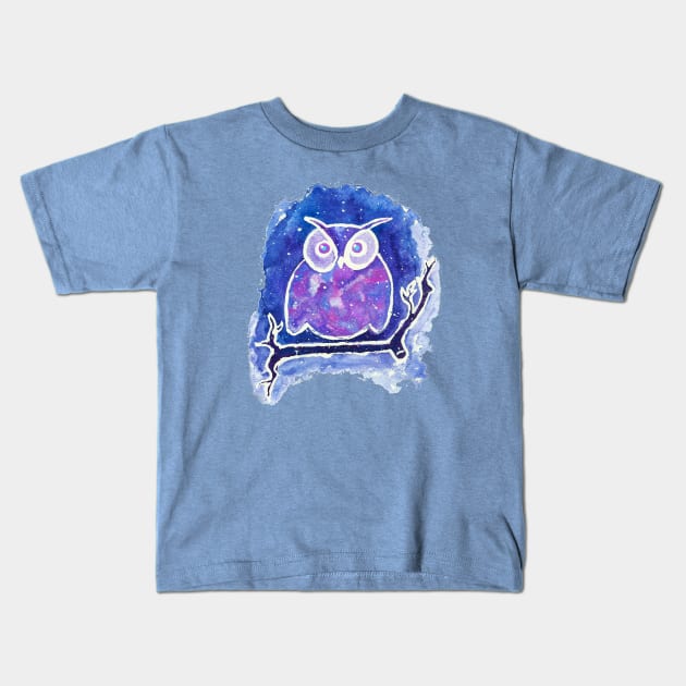 Watercolor Galaxy Owl Kids T-Shirt by Wingedwarrior